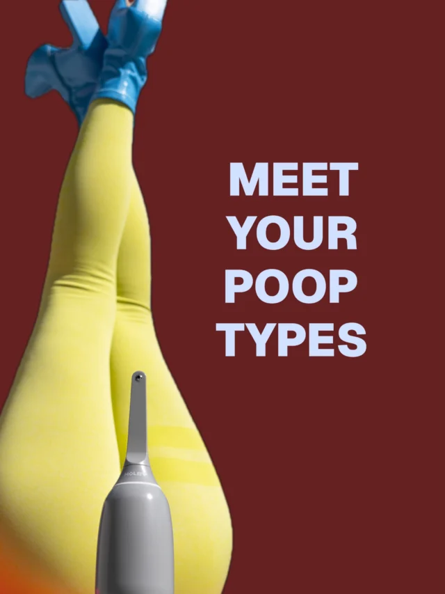 Kollastes sukkpükstes ja sinistes saabastes jalad Squeeze Moley bidee kohal: Meet your poop types