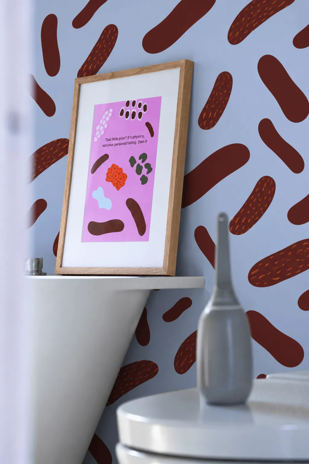 Poster Moley Own Your Plop incorniciato sopra il water